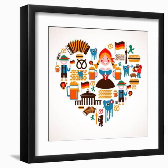 Heart Shape With Germany Icons-Marish-Framed Art Print