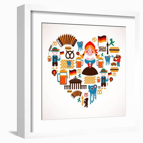 Heart Shape With Germany Icons-Marish-Framed Art Print