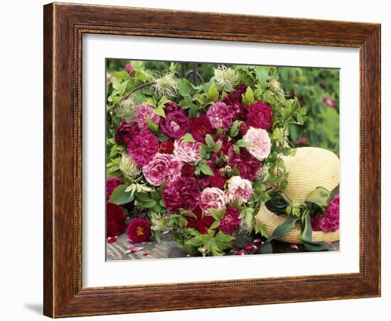 Heart Shaped Arrangement of Roses and Straw Hat-Elke Borkowski-Framed Photographic Print