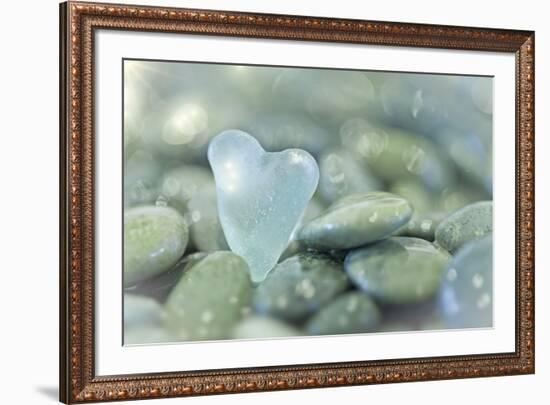 Heart-Shaped Beach Glass and Wet Rocks, Seabeck, Washington, USA-Jaynes Gallery-Framed Photographic Print