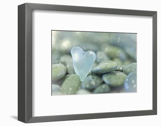 Heart-Shaped Beach Glass and Wet Rocks, Seabeck, Washington, USA-Jaynes Gallery-Framed Photographic Print