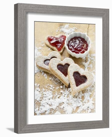 Heart-Shaped Biscuits Filled with Raspberry Jam-null-Framed Photographic Print