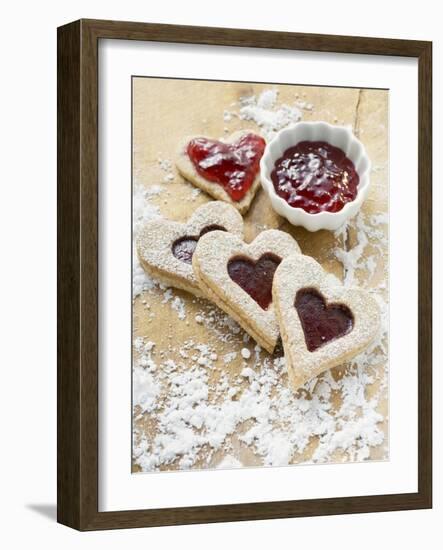 Heart-Shaped Biscuits Filled with Raspberry Jam-null-Framed Photographic Print