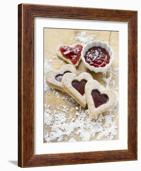 Heart-Shaped Biscuits Filled with Raspberry Jam-null-Framed Photographic Print