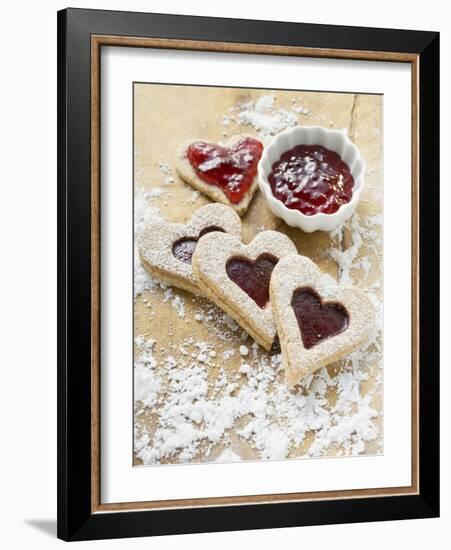 Heart-Shaped Biscuits Filled with Raspberry Jam-null-Framed Photographic Print