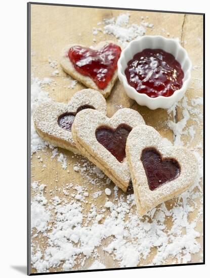 Heart-Shaped Biscuits Filled with Raspberry Jam-null-Mounted Photographic Print