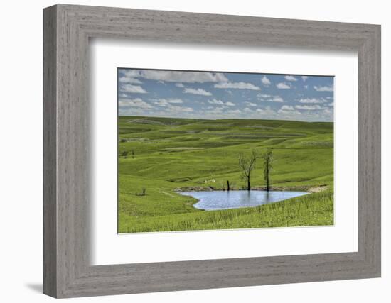 heart shaped pond in the Flint Hills of Kansas-Michael Scheufler-Framed Photographic Print