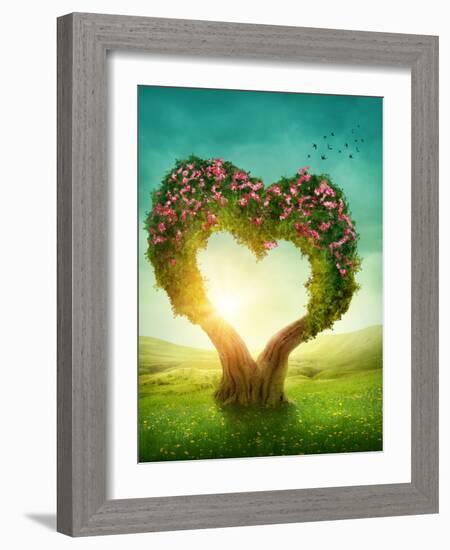 Heart Shaped Tree in the Meadow-egal-Framed Photographic Print