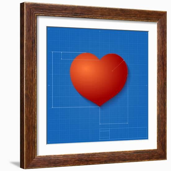 Heart Symbol Like Blueprint Drawing-eriksvoboda-Framed Art Print