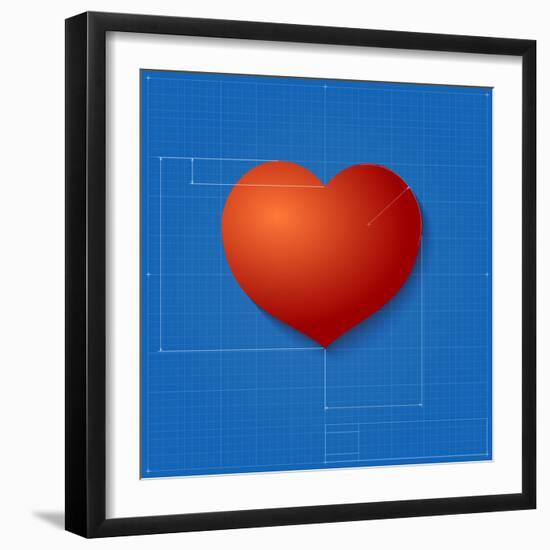 Heart Symbol Like Blueprint Drawing-eriksvoboda-Framed Art Print