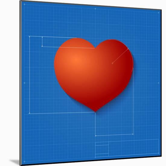 Heart Symbol Like Blueprint Drawing-eriksvoboda-Mounted Art Print