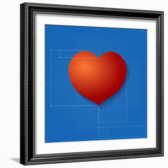 Heart Symbol Like Blueprint Drawing-eriksvoboda-Framed Art Print