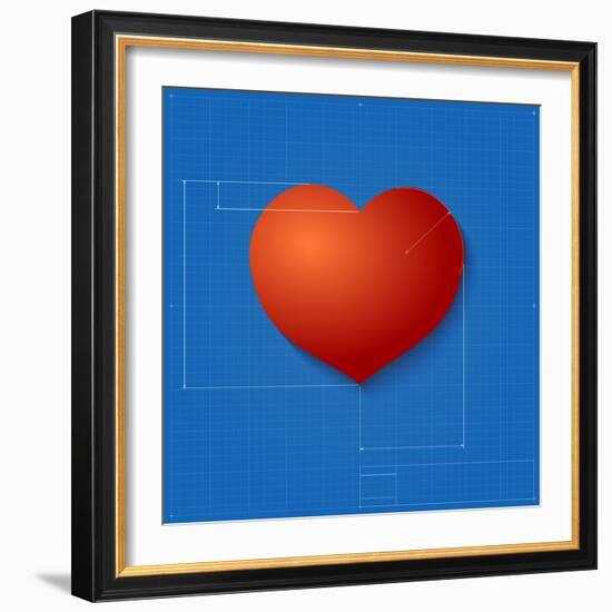 Heart Symbol Like Blueprint Drawing-eriksvoboda-Framed Art Print