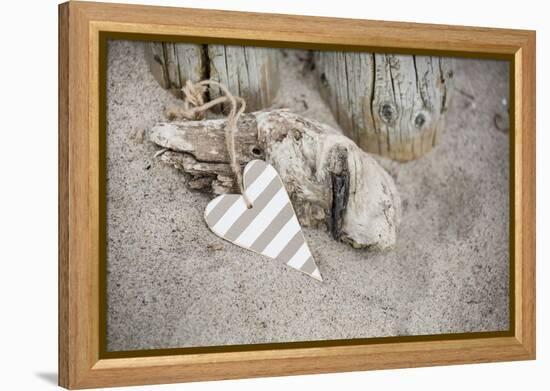 Heart, Tag, Wood, Beach, Symbol, Love-Andrea Haase-Framed Premier Image Canvas