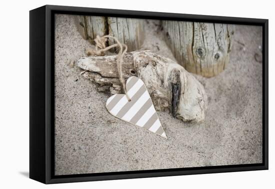 Heart, Tag, Wood, Beach, Symbol, Love-Andrea Haase-Framed Premier Image Canvas