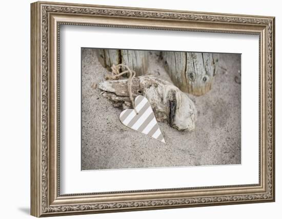 Heart, Tag, Wood, Beach, Symbol, Love-Andrea Haase-Framed Photographic Print