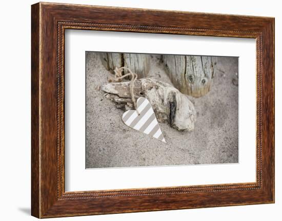 Heart, Tag, Wood, Beach, Symbol, Love-Andrea Haase-Framed Photographic Print