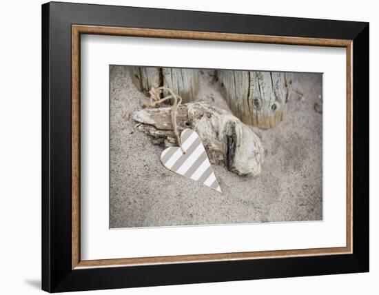 Heart, Tag, Wood, Beach, Symbol, Love-Andrea Haase-Framed Photographic Print