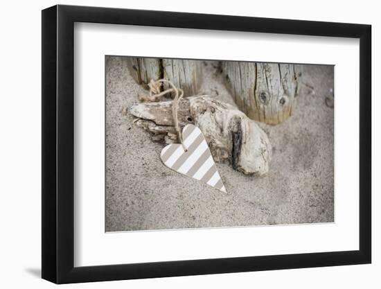 Heart, Tag, Wood, Beach, Symbol, Love-Andrea Haase-Framed Photographic Print