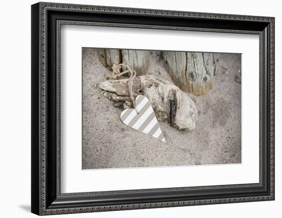 Heart, Tag, Wood, Beach, Symbol, Love-Andrea Haase-Framed Photographic Print