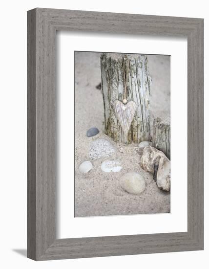 Heart, Tag, Wooden Pole, Stones, Beach, Symbol, Love-Andrea Haase-Framed Photographic Print