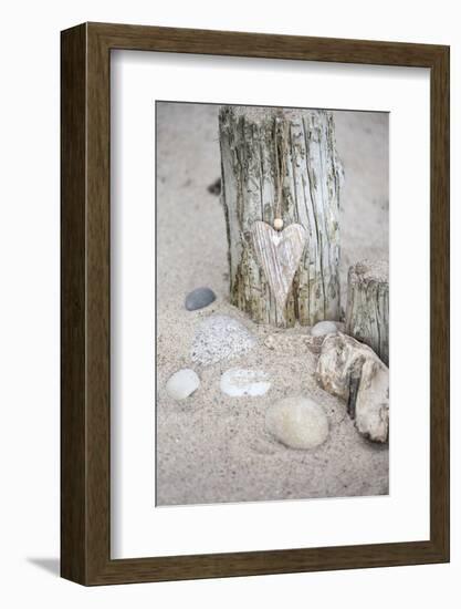 Heart, Tag, Wooden Pole, Stones, Beach, Symbol, Love-Andrea Haase-Framed Photographic Print