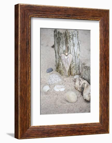 Heart, Tag, Wooden Pole, Stones, Beach, Symbol, Love-Andrea Haase-Framed Photographic Print