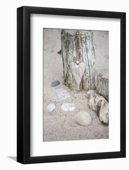 Heart, Tag, Wooden Pole, Stones, Beach, Symbol, Love-Andrea Haase-Framed Photographic Print