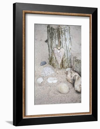 Heart, Tag, Wooden Pole, Stones, Beach, Symbol, Love-Andrea Haase-Framed Photographic Print