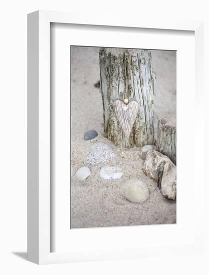 Heart, Tag, Wooden Pole, Stones, Beach, Symbol, Love-Andrea Haase-Framed Photographic Print