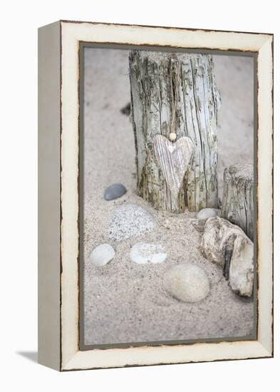 Heart, Tag, Wooden Pole, Stones, Beach, Symbol, Love-Andrea Haase-Framed Premier Image Canvas