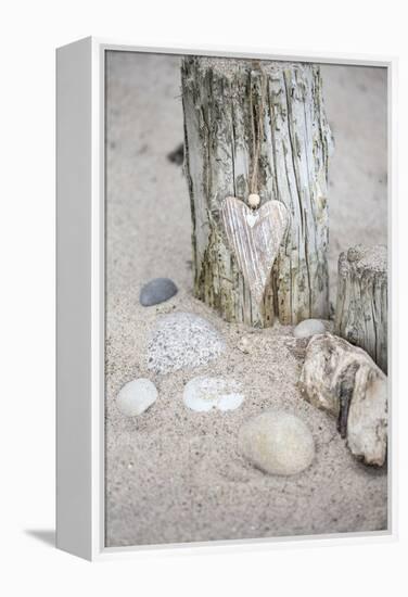 Heart, Tag, Wooden Pole, Stones, Beach, Symbol, Love-Andrea Haase-Framed Premier Image Canvas