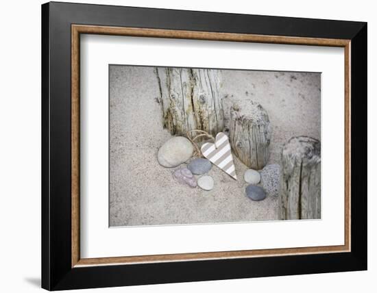 Heart, Tag, Wooden Pole, Stones, Beach, Symbol, Love-Andrea Haase-Framed Photographic Print