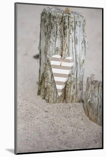 Heart, Tag, Wooden Stake, Beach, Symbol, 'Love'-Andrea Haase-Mounted Photographic Print