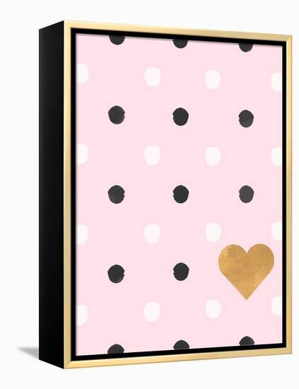 Heart White and Black Dots on Pink-Sd Graphics Studio-Framed Stretched Canvas