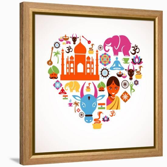 Heart With India Icons-Marish-Framed Stretched Canvas