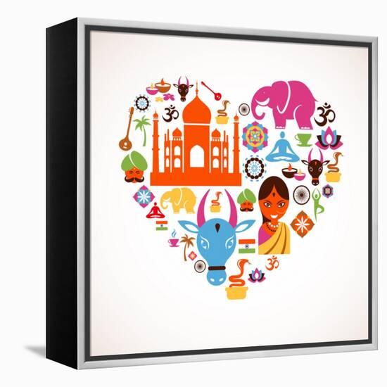 Heart With India Icons-Marish-Framed Stretched Canvas