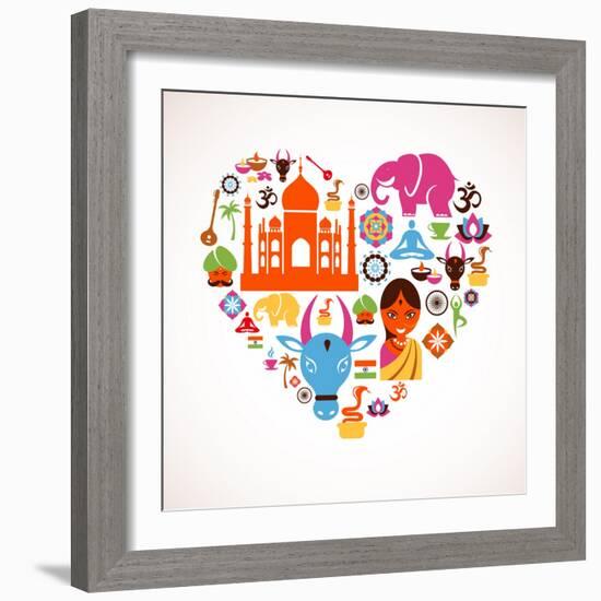 Heart With India Icons-Marish-Framed Art Print