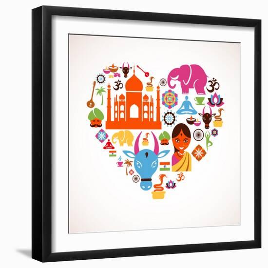 Heart With India Icons-Marish-Framed Art Print