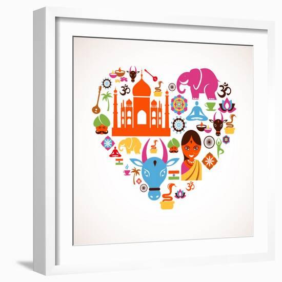 Heart With India Icons-Marish-Framed Art Print