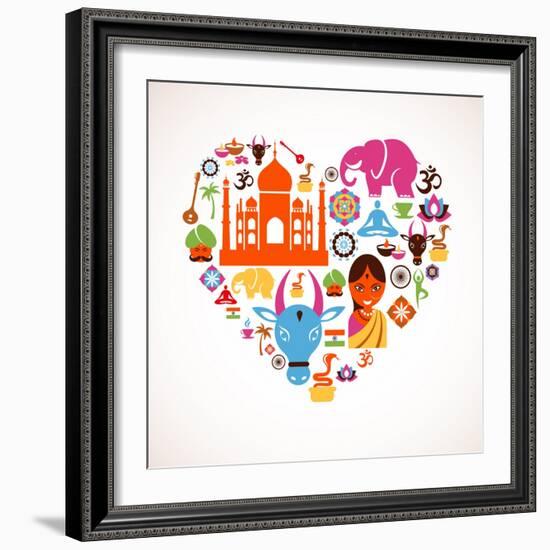 Heart With India Icons-Marish-Framed Art Print