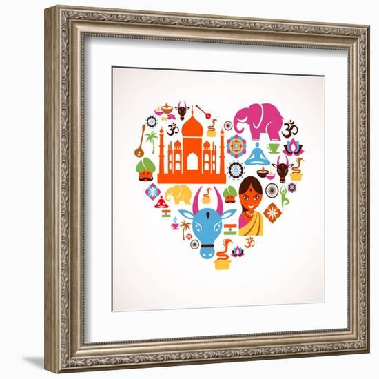 Heart With India Icons-Marish-Framed Art Print