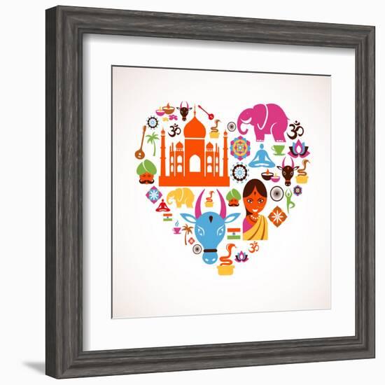 Heart With India Icons-Marish-Framed Art Print