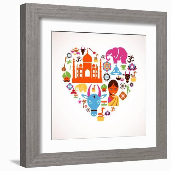 Heart With India Icons-Marish-Framed Art Print