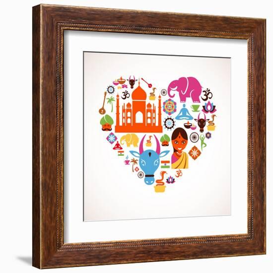 Heart With India Icons-Marish-Framed Art Print