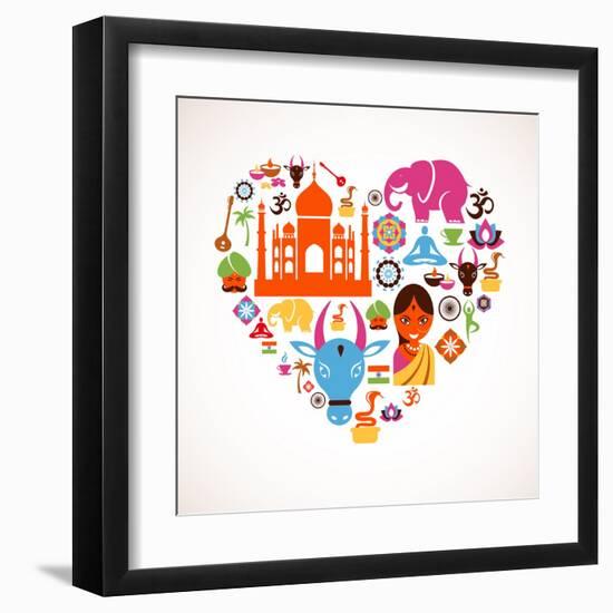 Heart With India Icons-Marish-Framed Art Print