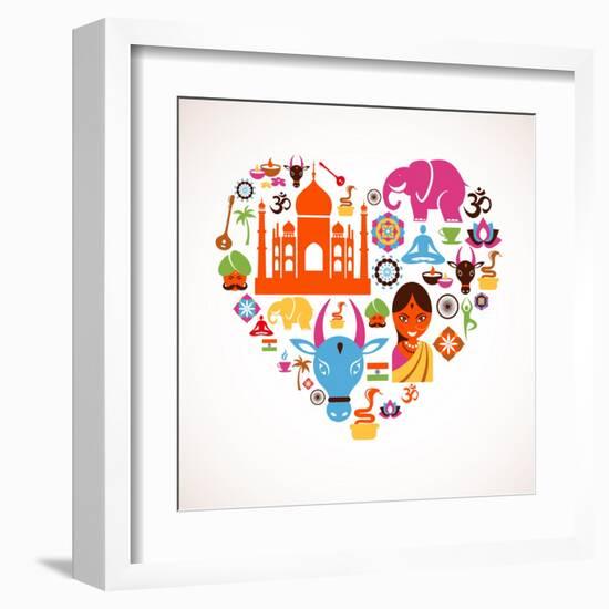 Heart With India Icons-Marish-Framed Art Print