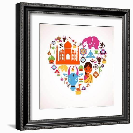 Heart With India Icons-Marish-Framed Art Print