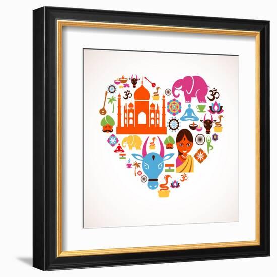 Heart With India Icons-Marish-Framed Art Print