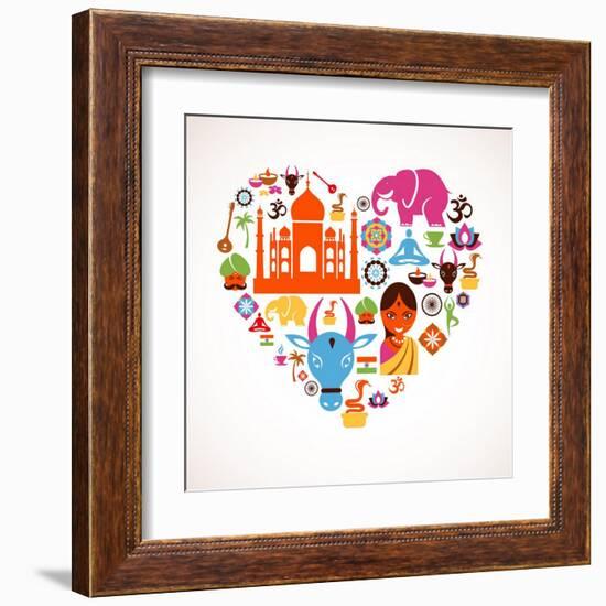 Heart With India Icons-Marish-Framed Art Print